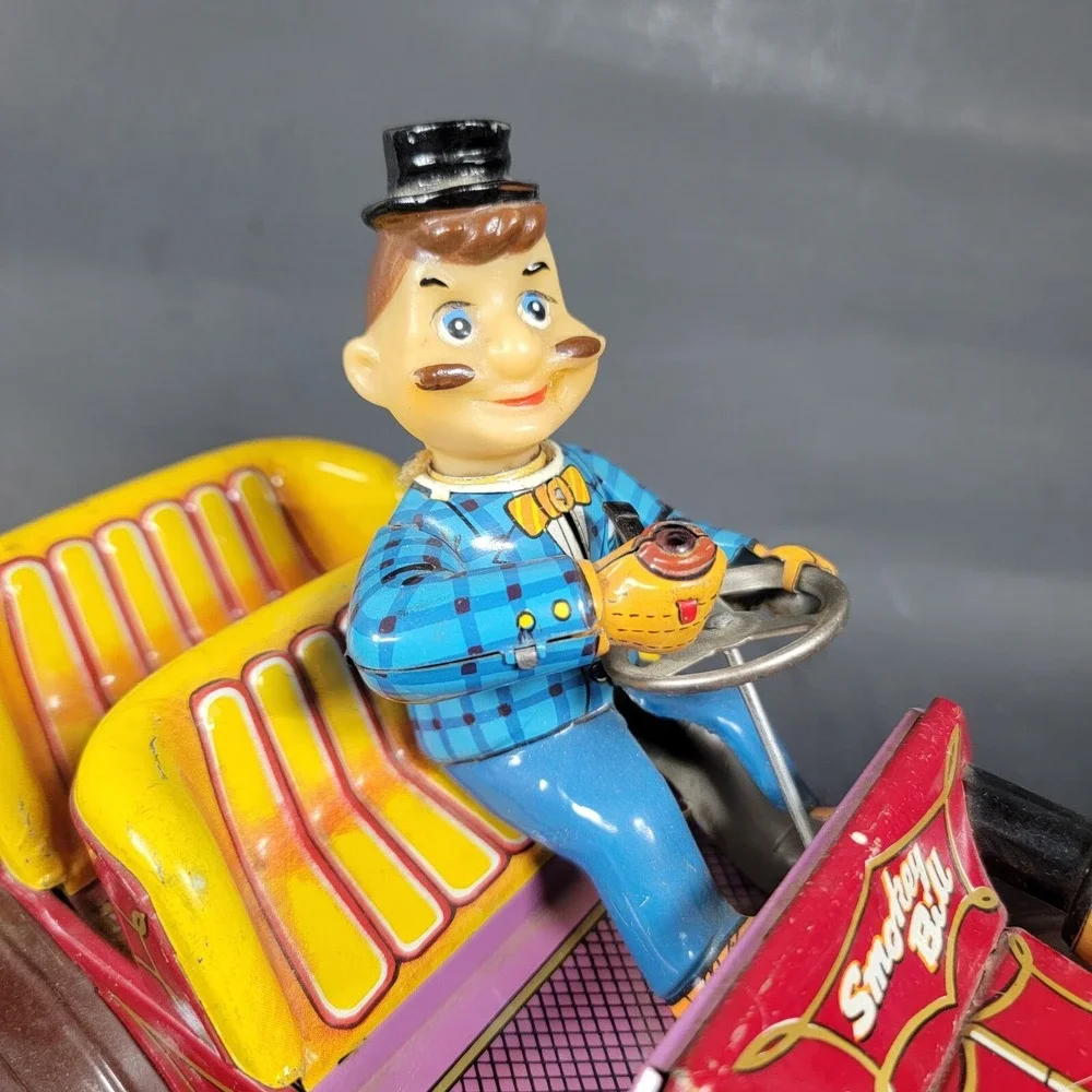 SMOKEY BILL ON OLD FASHION CAR TIN BATTERY TOY JAPAN 1960s